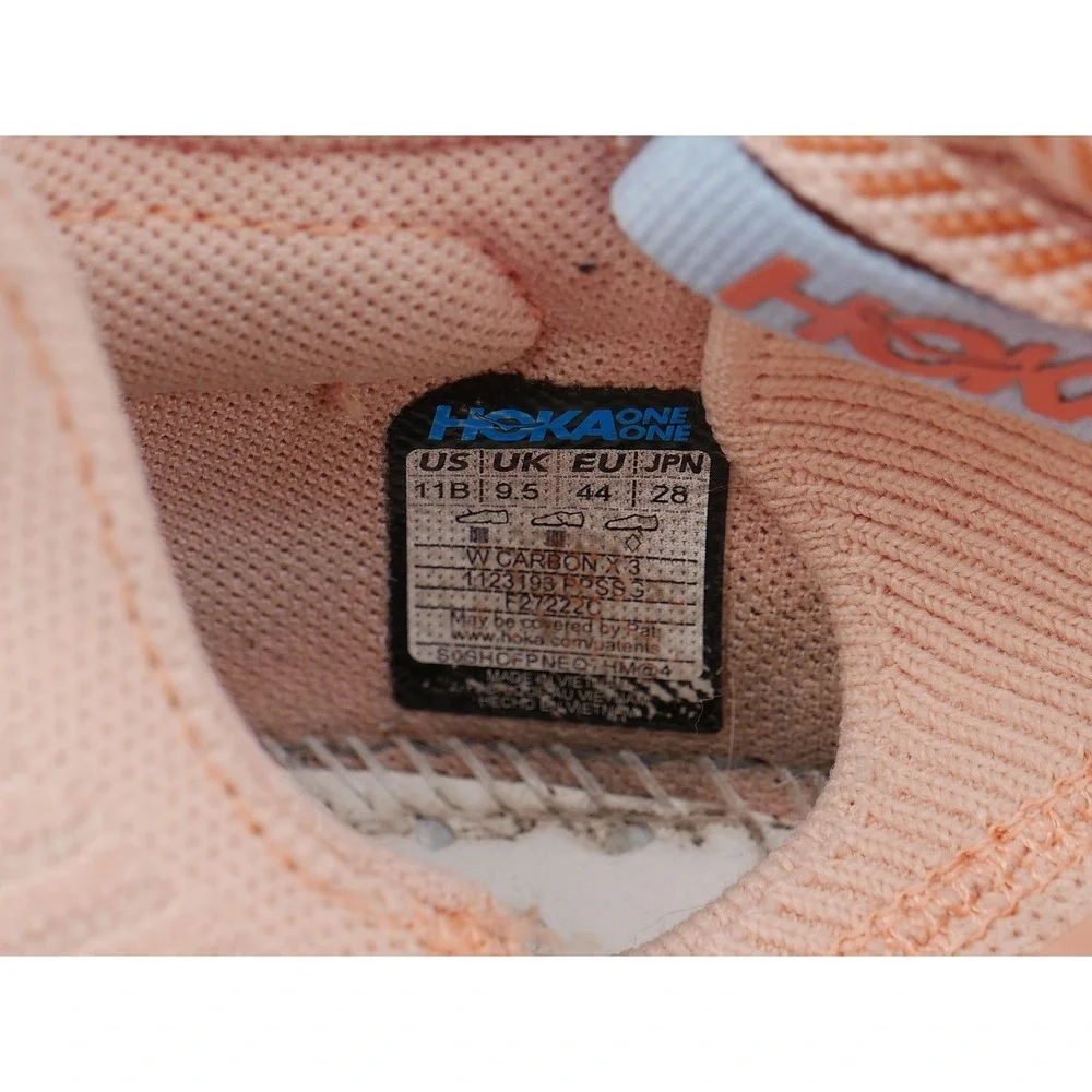 Hoka One One Carbon X3 Shoes Peach Blue Knit Running Sneaker Womens 11 No Insole